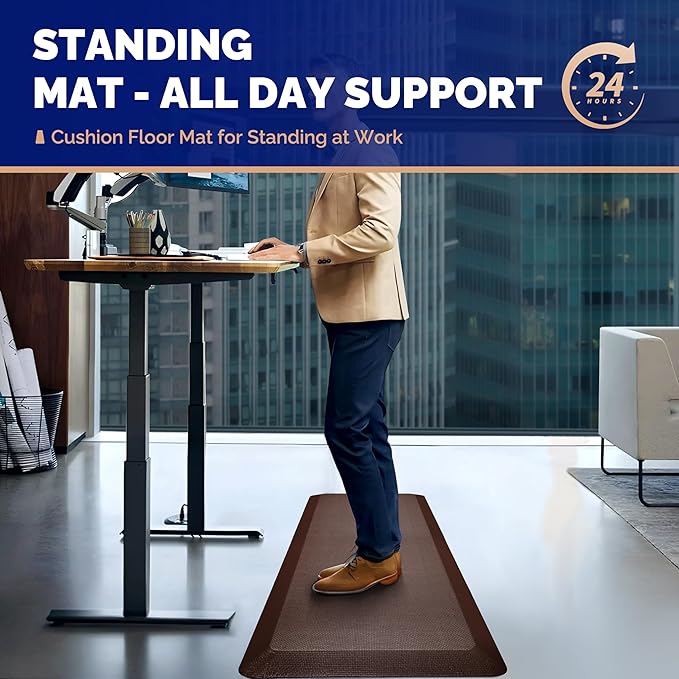 FEATOL Anti Fatigue Mat for Standing, 9/10 Extra Thick Ergonomic Standing Desk Mat, Comfort Memory Foam Standing Mat at Home,Office All Day (20" x 39", Brown, 1PC)