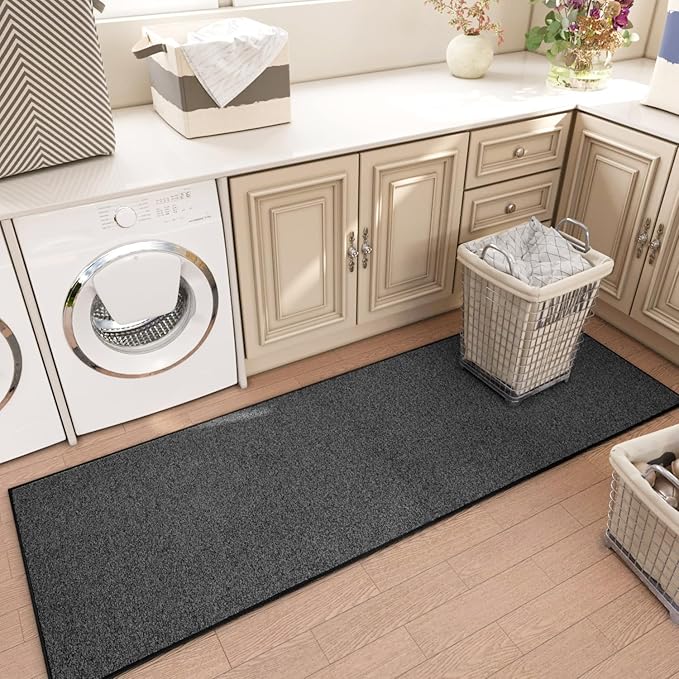 AREDO Door mat with Non Slip Rubber Backing, Washable Soft Floor Carpet for Kitchen, Hallway, Entryway Indoor, Bedroom, Laundry, Low Pile Area Rugs, Solid Color with Pointillism Style, 2 * 3 ft Black