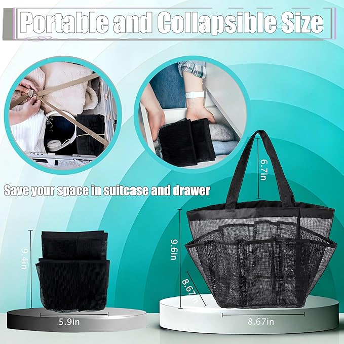 Attmu Mesh Shower Caddy Portable, Quick Dry Hanging Shower Tote Bag for College Dorm Room Essentials, Large Capacity Shower Caddy Dorm for Bathroom Gym Swimming