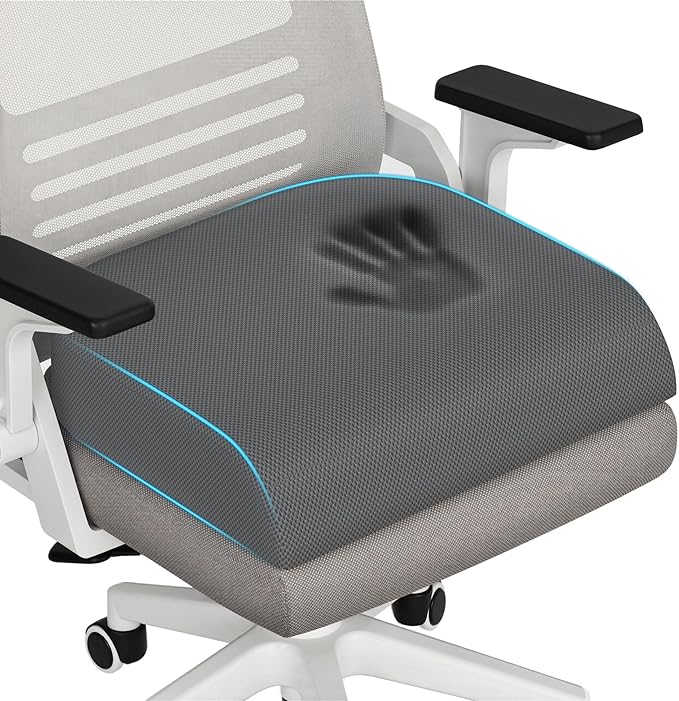 TranquilRelax XLarge Seat Cushion, Soft Foam Cushion for Long Sitting Hours on Office Chair, Home & Car, Non-Slip Chair Pad for Relieving Back & Sciatica & Hip & Coccyx Pain (Grey)