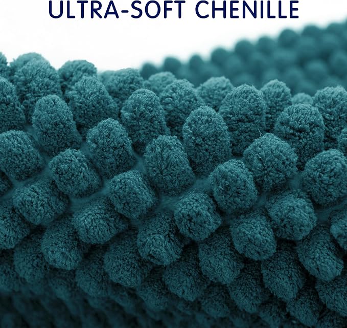 SUBRTEX Bathroom Rugs, 24" x 36" Chenille Bath Rug Soft Short Plush Bath Mat Soft Shower Mat Water Absorbent Shower Mat Quick Dry Machine Washable, Teal