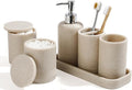 Bathroom Accessories Set, 6-Piece Bathroom Accessory Set, Toothbrush Holders Set, Soap Dispenser, Vanity Tray, Tumbler, Cotton Swab Jars, Bathroom Organizer for Modern Bathrooms(Beige)