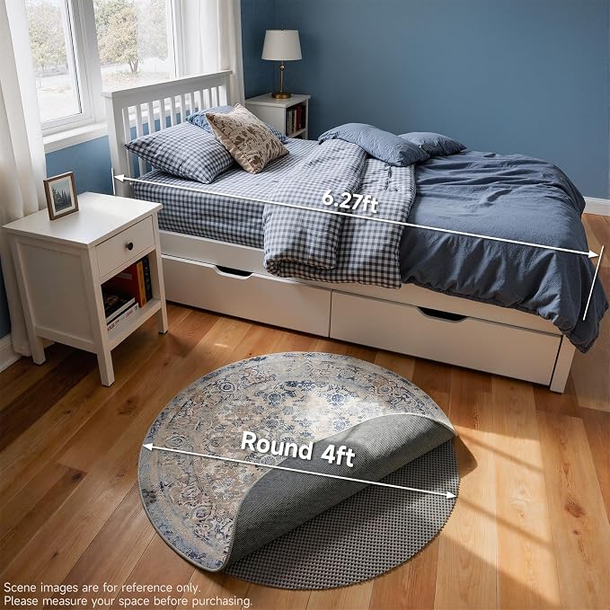 Veken 4 Ft Round Rug Pad Gripper for Hardwood Floors, Circle Non Slip Rug Pads for Area Rugs, Thick Dark Grey Rug Grippers for Tile Floors, Under Carpet Anti Skid Mat, Keep Your Rugs Safe and in Place