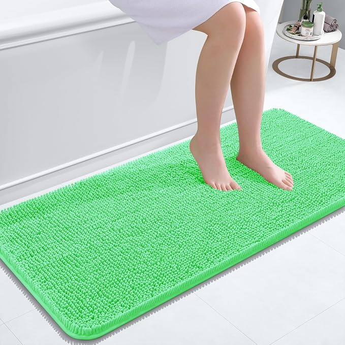 OLANLY Bathroom Runner Rugs 47x20, Soft Absorbent Chenille Bath Rugs, Rubber Backing Quick Dry, Machine Washable Long Bath Mats for Bathroom Floor, Tub and Shower, Home Decor Accessories, Mint Green