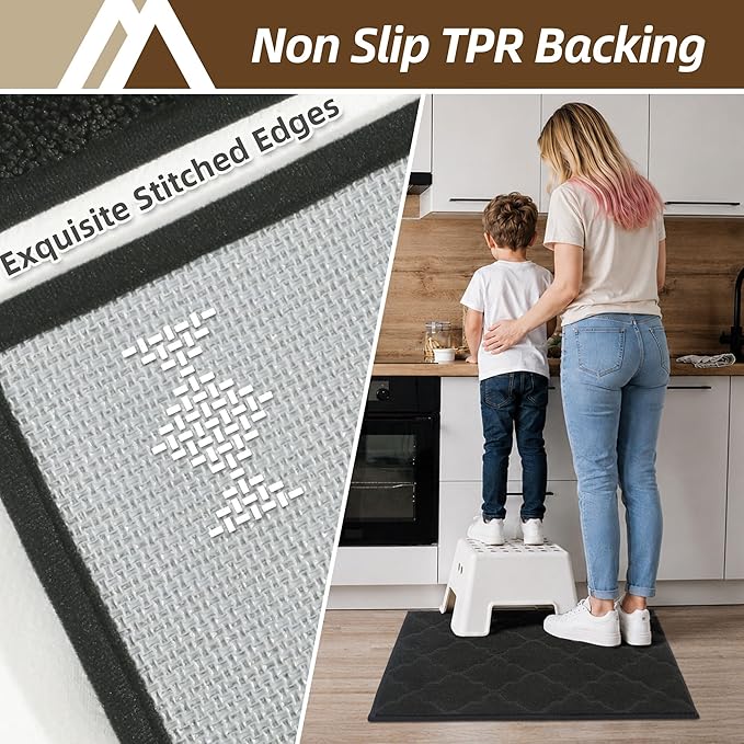 COSY HOMEER Kitchen Rugs 24"x36" Non-Slip Washable Kitchen Mats for Floor Absorbent Kitchen Carpet Soft Rugs for Kitchen,Sink Mat,Entrance,Area Rug,Black