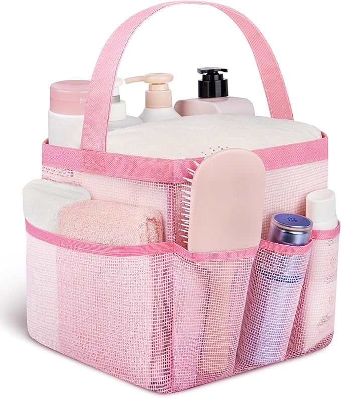 Attmu Mesh Shower Caddy Portable for College Dorm Room Camping Essentials, Shower Caddy Dorm with 9-Pockets, Large Capacity Hanging Basket Bathroom Bag for Toiletry, Swimming, Gym, Camp, Beach