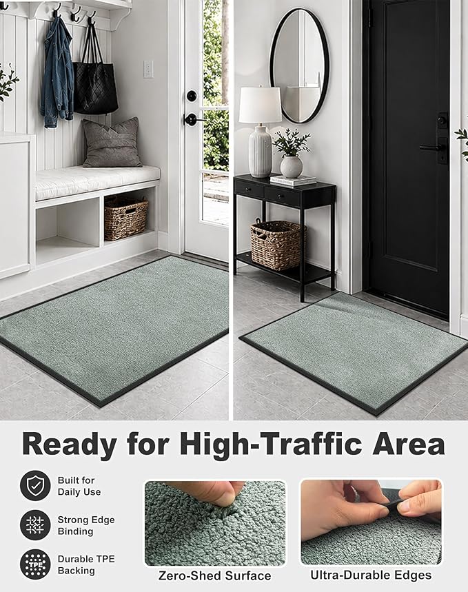 Mibao Dirt Trapper Door Mat for Indoor Outdoor, Waterproof All-Season, All-Weather Doormat, Heavy Duty Non-Slip Entrance Rug, Low Profile Absorbent Entrance Mat Carpet, 72" x 48", Green