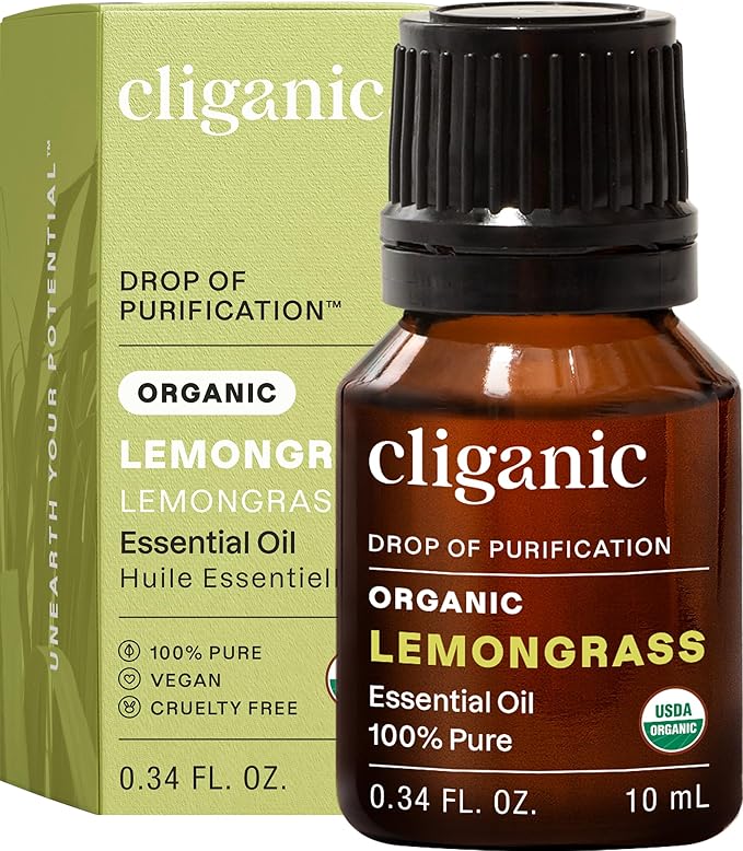 Cliganic USDA Organic Lemongrass Essential Oil - 100% Pure Natural Undiluted, for Aromatherapy Diffuser | Non-GMO Verified