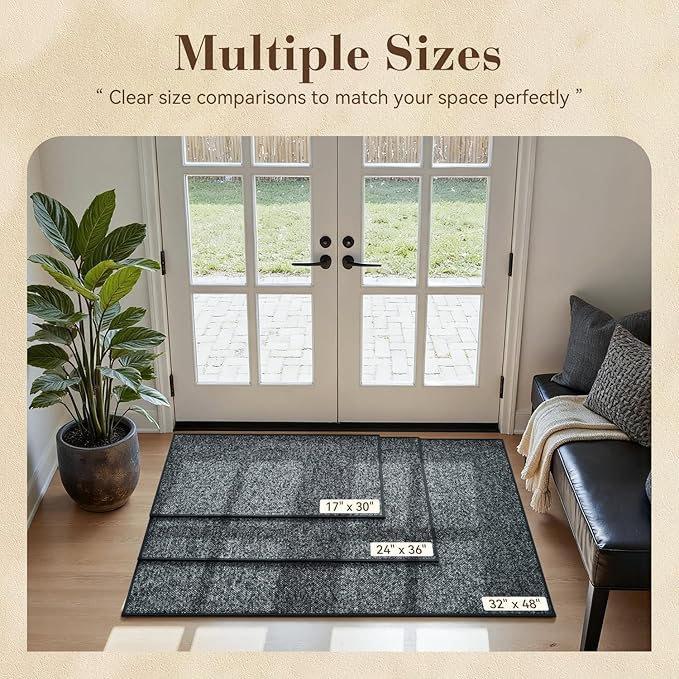 MontVoo Door Mat Indoor Entrance Doormat, Absorbent Durable Rubber Non Slip Front Door Mat for Inside Entry Entryway Dirt Trapper Welcome Mat, Darkgrey 24''x36''