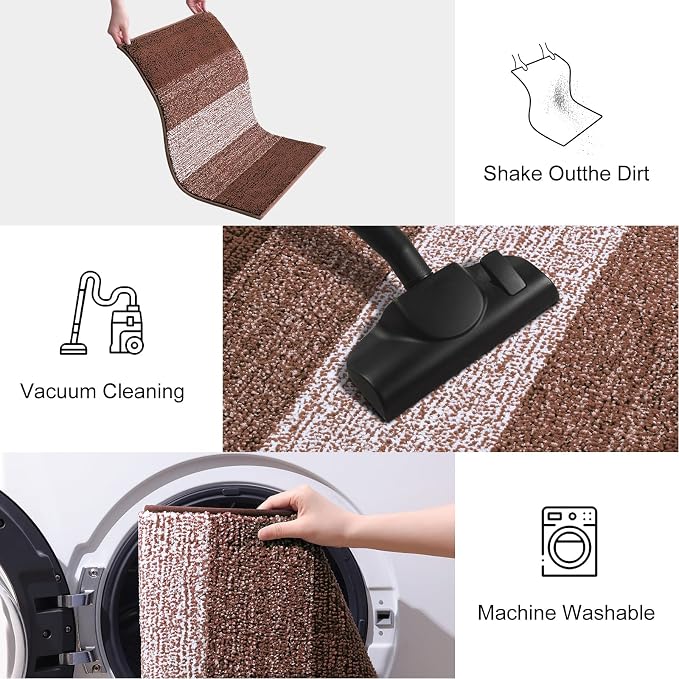 Smiry Dog Door Mat for Muddy Paws, Absorbs Moisture and Dirt, Low-Profile Entryway Mat with Non-Slip Backing, Entry Indoor Outdoor Doormat for Inside Floor (59x20 Inches, Brown, Striped)