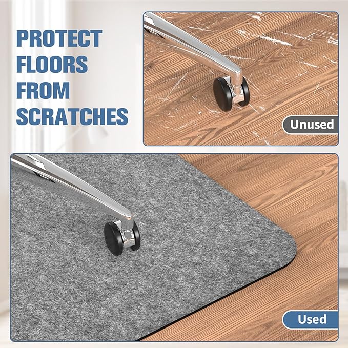 2 Pack Office Chair Mat for Hardwood Floor, 55"x35" Desk Chair Rug, Large Anti-Slip Floor Protector for Home Office Light Grey (Roll Packaging)