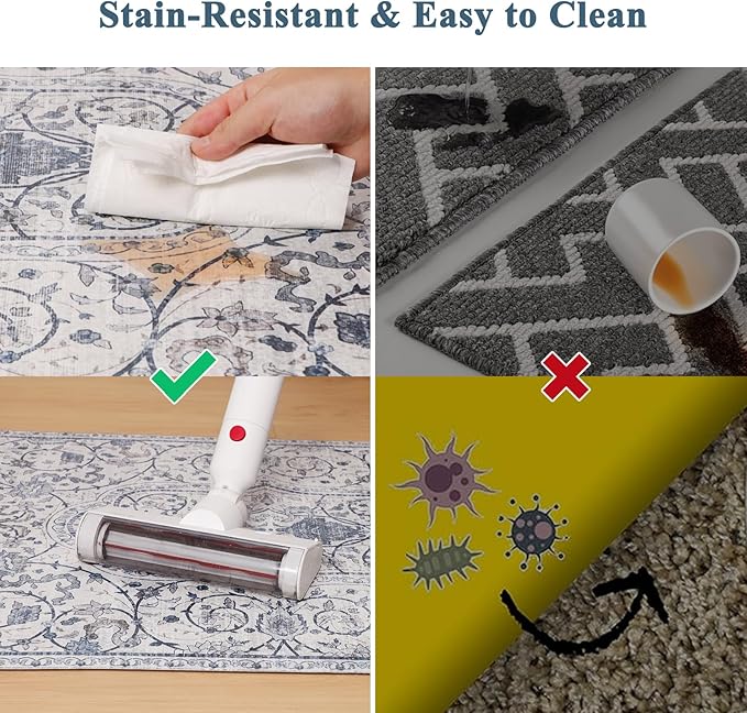 Area Floor Mat for Under Dining Table, 4'x6' Waterproof Vintage Print PVC Floor Rug for Bedroom Kitchen, Stain Resistant Non-Slip Rug for Living Room, Easy Clean Desk Chair Mat for Home Office Decor