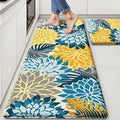 Arenarug Kitchen Mats for Floor 2PCS Cushioned Anti Fatigue Kitchen Mats Waterproof Non Slip Kitchen Mat Rug Set Comfort Foam Standing Mat for Sink, Laundry, Office, 24"x39"+24"x59", Yellow Teal