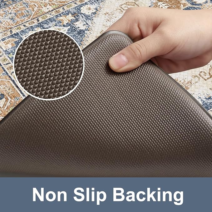 KIMODE Anti Fatigue Kitchen Mats for Floor, Boho Kitchen Rugs Sets of 2, Non Slip Waterproof Kitchen Floor Mat, Ergonomic Cushioned Standing Mat for Sink Laundry Desk Blue Glod 20"x59"+20"x32"