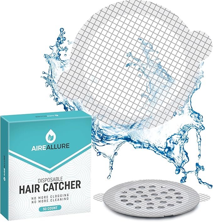 50 Pack Disposable Shower Drain Hair Catcher Mesh Stickers - Peel & Stick Drain Strainers to Prevent Clogs, Strong Waterproof Adhesive, Mess-Free Disposable Drain Covers for Shower & Bathtub