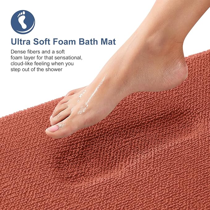 OLANLY Thick Memory Foam Bathroom Runner Rugs 70x24, Extra Soft Absorbent Long Bath Rug, Quick Dry Bath Mats, Non-Slip, Machine Washable Mat, Tub and Shower, Home Decor Accessories, Rustic Terracotta