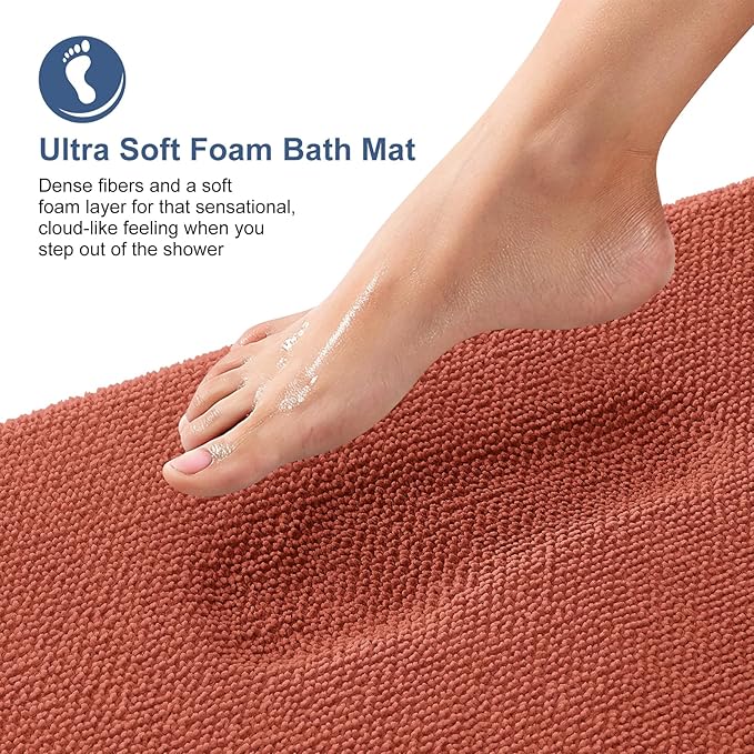 OLANLY Thick Memory Foam Bathroom Runner Rugs 59x24, Extra Soft Absorbent Long Bath Rug, Quick Dry Bath Mats, Non-Slip, Machine Washable Mat, Tub and Shower, Home Decor Accessories, Rustic Terracotta