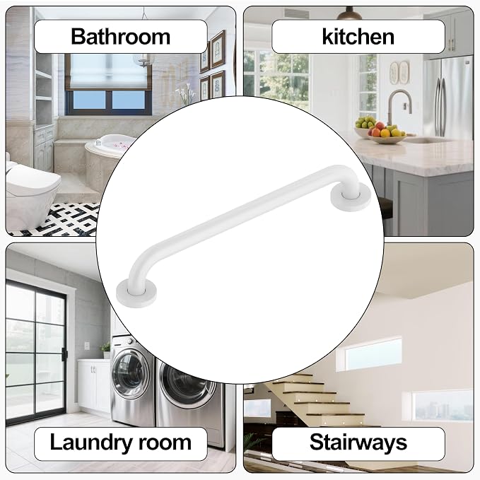 16 Inch Grab Bar 304 Stainless Steel Anti-Slip Bathroom Safety Handrail Wall Mount Assist Grip for Elderly Handicap Bathtub Shower Toilet, GB-4023-WH, White
