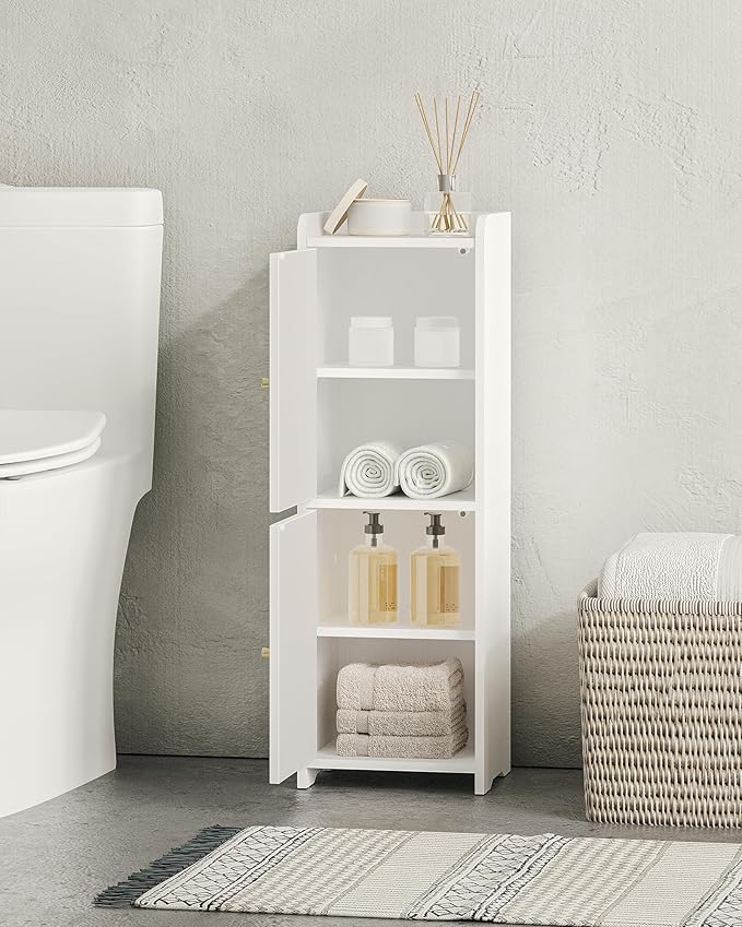 Hzuaneri Bathroom Storage Cabinet, Small Corner Floor Cabinet with 2 Doors and Adjustable Shelf, Narrow Toilet Paper Cabinets, Bathroom Organizer for Small Spaces, 7.9" D x 9.8" W x 29.5" H White