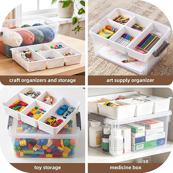 Citylife 17 QT Plastic Storage Box with Removable Tray Craft Organizers and Storage Clear Storage Container for Organizing Bead, Tool, Sewing, Playdoh,Coloring Books