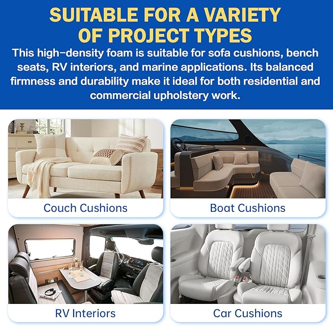 High Density Upholstery Foam Cushion - 5" Thick x 24" x 72", Gel Memory Foam Support Padding for Seat Cushion Replacement, DIY Projects, Sofa Mattress Support