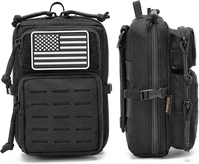 2 Pack Tactical Molle Utility Pouchs,Mini Belt Pouch EDC Pouch Tactical Phone Pouches Outdoor Admin Tool Pouch Medical EDC IFAK Pack with US Flag Patch