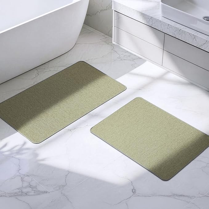 Bathroom Rugs Sets 2 Piece, Thin Bath Mat Absorbent Quick Dry, Machine Washable, Rubber Backing for Non Slip, Low Pile Cozy Cloth Bathroom Rug Set for Tub/Sink/Shower (27"x17" & 36"x24", Sage Green)