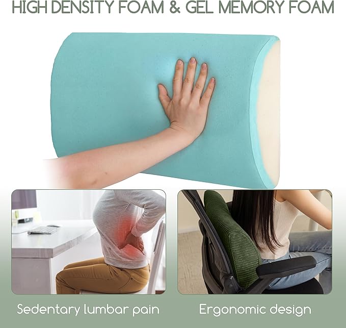 Lumbar Support Pillow for Recliner Chair/Accent Chair/Couch, Large Memory Foam Back Support Cushion for Elderly, Recliner Cushions for Back Rest, Pain Relief, Reading, Washable Cover, Dark Green
