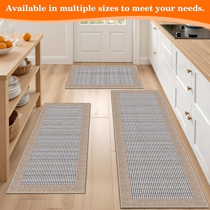 StepRite Kitchen Rugs, Kitchen Mats for Floor, 70"x24" Non-Slip Machine-Washable Kitchen Throw Rug, Absorbent Runner Rugs Office, Sink Standing Desk Mat, Decor Carpet, Khaki