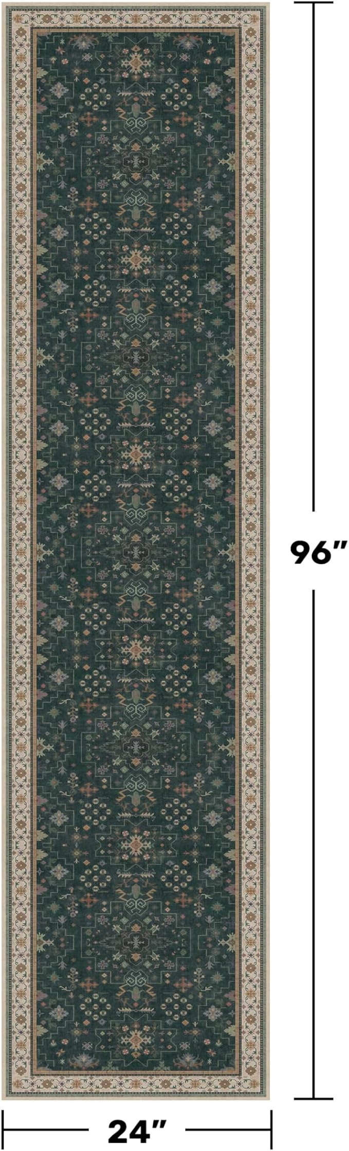 Hazo Haus Dark Green 2x8 Non Slip Kitchen Runner Rugs - Modern Vintage Boho Eclectic Floral Pattern, Washable Low Pile Non-Slip 8ft Long Runner Rugs for Hallway, Entrance