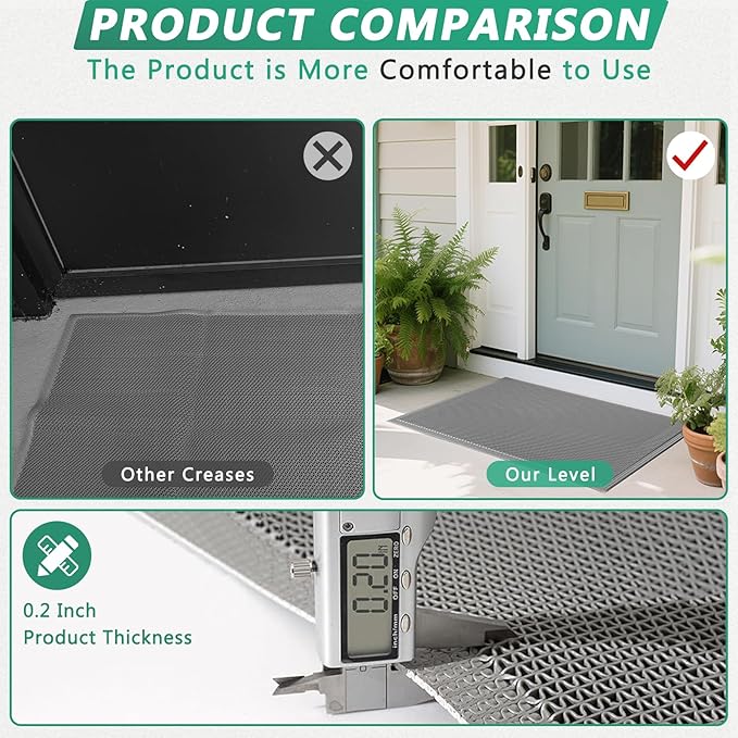 WochiTV Non Slip Drainage Mats, Front Door Mat, PVC Pool Floor Mat 0.2'' Thick Rubber Outdoor Indoor, Parking Space Mat for Bathroom Garage Basement Backyard Commercial Kitchen, 1.4x2.3Ft Grey