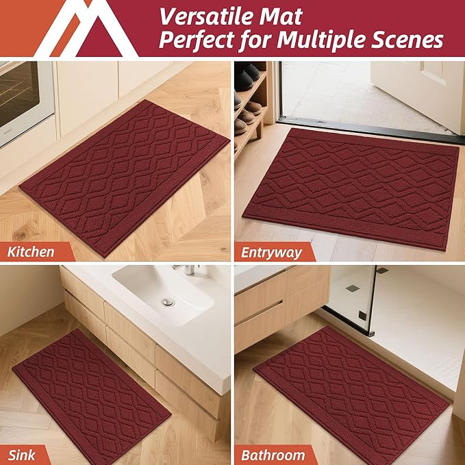 COSY HOMEER-Kitchen-Rugs-and-Mats 20"x30" Non Slip Kitchen Mats for Floor Absorbent Kitchen Rug Washable Kitchen Standing Floor Mat for Sink Mat,Throw Rug,Entry,Laundry,Red
