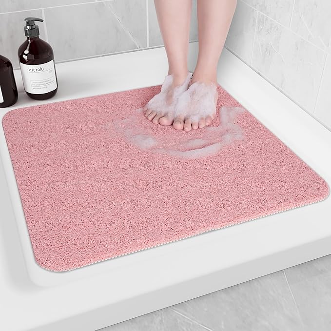 Hargiis Non-Slip Bathtub Mat, Anti Slip Shower Mat, Fast Drying Bathtub Mats, Foot Scrubber Mat, Anti Slip Mat for Tub, Floor, Bathroom, Kitchen, Home, Hotel (Pink 24"×24")