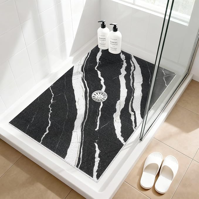 Shower Mat Non Slip: 24x36 Inch Large Shower mats for Inside Shower with Drain Hole in Middle, Super Soft PVC Loofah Massage Shower Floor Mat, Anti Slip Shower Stall Mat, Quick Drying