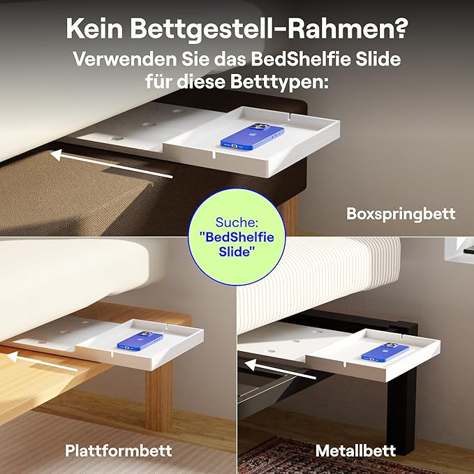 BedShelfie Bedside Shelf for Dorm Room Bunk Bed & Top Bunk, College Dorm Room Essentials, Bedside Caddy, Clip on Floating Desk Tray, Bed Side Table Storage, Loft Nightstand Decor - Cable Catch, White