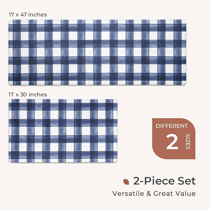 FRESHMINT Modern Farmhouse Plaid 2 Piece Set Kitchen Mats for Floor Anti Fatigue Waterproof & Non-Skid Kitchen Rugs Cushioned Kitchen Mat for Standing Washable Comfort Desk Kitchen Runners