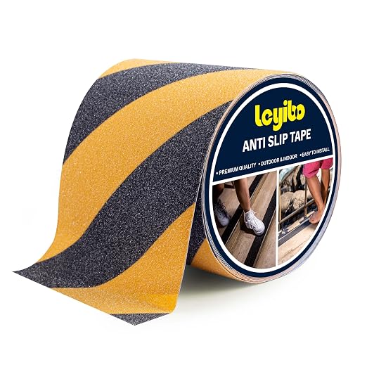 Anti Slip Tape, 6 Inch x 42 Ft Grip Tape for Stairs Outdoor/Indoor, Waterproof Non Skid Roll for Stair Treads Non Slip, High Traction Friction Abrasive Adhesive Stair Steps, Caution Yellow/Black