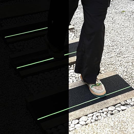 COSIMIXO 30" X 6"(10-Pack) Anti Slip Traction Treads with Glow in The Dark Stripe,Best Grip Tape Non Skid, Outdoor Anti-Skid Tape, High Traction Friction Abrasive Adhesive for Stairs Step