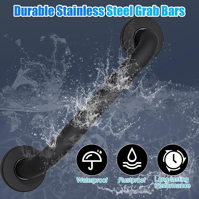ROTHLEY 12 Inch Grab Bar for Bathtubs and Showers: Stainless Steel Shower Grab Bar Wall Mounted Shower Handle with Concealed Screws for Handicapped Elderly and Seniors (Matte Black)