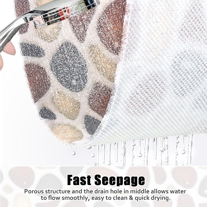 Square Shower Mat Non Slip: 31x31 Inch Large Shower mats for Inside Shower with Drain Hole in Middle, Super Soft PVC Loofah Massage Shower Floor Mat, Anti Slip Shower Stall Mat, Quick Drying
