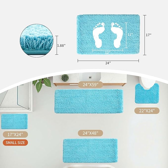 Disolla Sky Blue Bathroom Rug 17x24 - Non-Slip Plush Small Bath Mat, Highly Absorbent & Ultra Soft Fluffy Floor Mat, Machine Washable for Shower and Tub