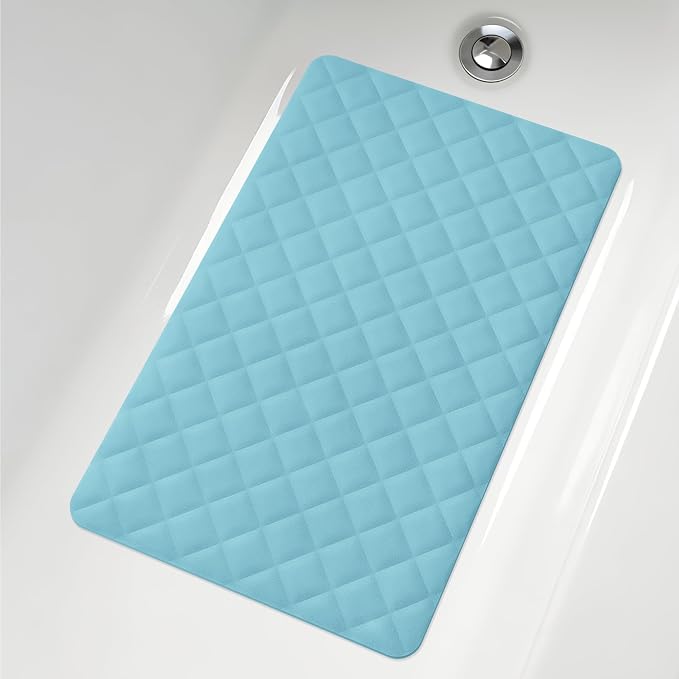 Yolife Bathtub Shower Mat Non Slip, Natural Rubber Bath Tub Floor Liner Mats with Strong Suction Cups for Inside Shower Bathroom, Machine Washable, Soft on Feet, 27.5 x 17 Inch, Blue