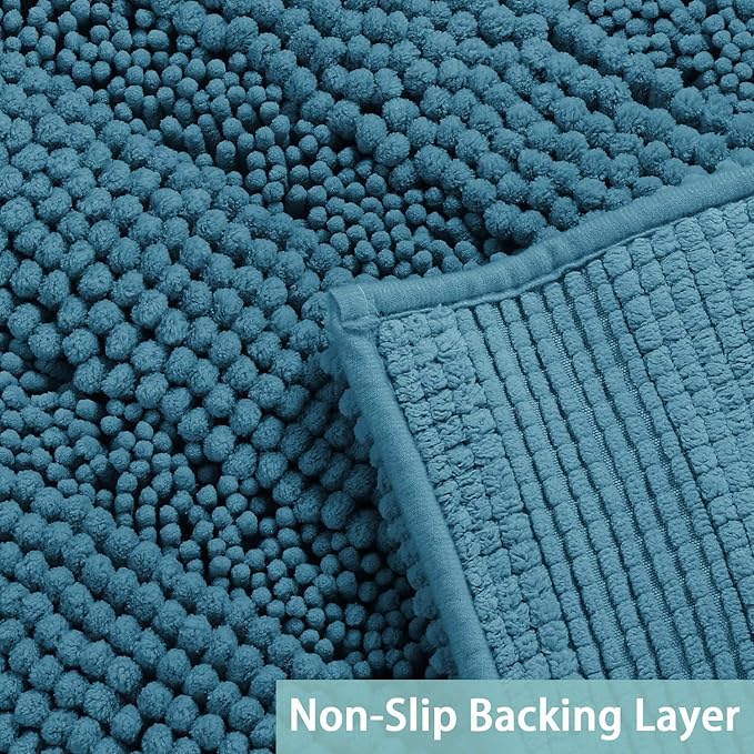 Turquoize Chenille Bath Rugs Shaggy Bathroom Rugs Non Slip Bath Rugs for Bathroom 20 x 32 and 17 x 24 Turquise Bath Rug Extra Soft and Absorbent Area Rug, (20" x 32" and 17" x 24"), Turquise
