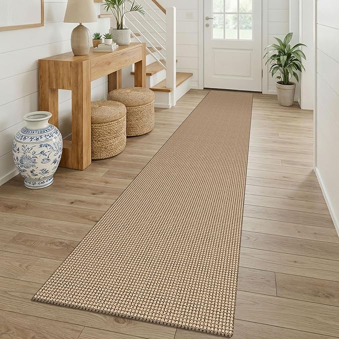 KOZYFLY Boho 2x12 Runners Rugs for Hallway, Long Washable Runner Rug, Woven Non Slip Kitchen Runner, Braided Entryway Rug, Floor Carpet for Entry, Aisle, Hall, Orange Beige/Tan/Brown