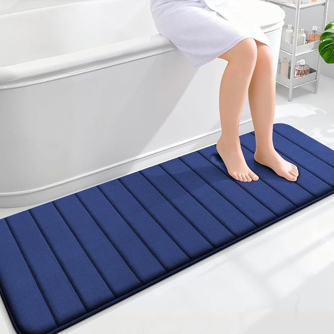 OLANLY Memory Foam Long Bathroom Rugs Runner 59x20, Super Soft Absorbent Bath Mat, Quick Dry, Machine Washable Shower Rugs, Bathmat Carpet, Bathroom Home Decor Accessories, Twilight Sapphire