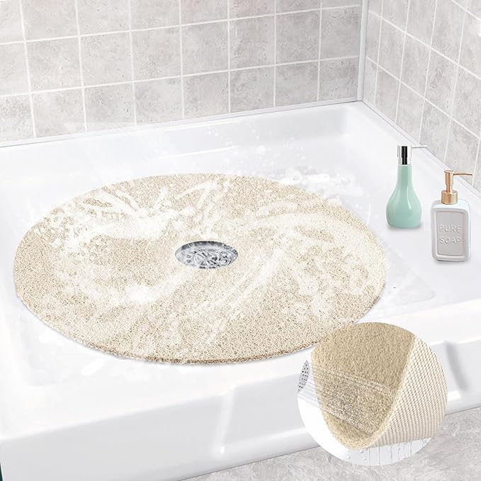 Shower Mat Non Slip, Round Shower Mat for Inside Shower, Non Slip Bathtub Mat, Fast Drying Bath Tub Mats, Loofah Mat for Shower Bathroom, Quick Drying, Resistant (Beige, 32 x 32 Inch)