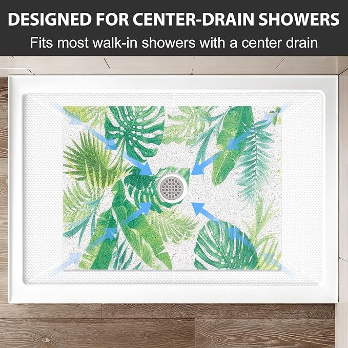 Non Slip Shower Mat: 32x24 Inch Extra Large Shower Mats for Inside Shower with Drain Hole in Middle - Soft PVC Loofah Anti Slip Shower Floor Mat for Standing and Walk-in Shower, Quick Drying
