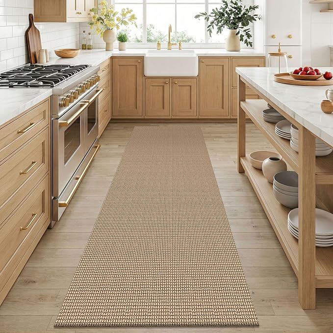 KOZYFLY 3x6 Washable Runner Rug, Non Slip Wide Runners for Hallway, Woven Large Entryway Runners, Braided Floor Carpet Runner for Entry, Kitchen, Bedside, Hall, Orange Beige/Tan/Brown