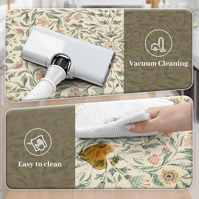KIMODE Anti Fatigue Mats for Kitchen Floor 20"x47"+20"x32", Boho Farmhouse Kitchen Rugs Sets of 2, Cushioned Kitchen Floor Mats Non Slip, Comfort Standing Mats for Sink Laundry Desk Beige