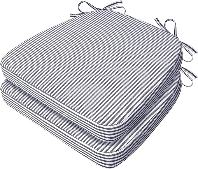 AAAAAcessories D-Shaped Chair Cushions, Featuring Ties and Removable, Machine-Washable Cover, 2'' Thick Seat Pads for Kitchen and Dining Rooms, 17'' x 16'', Set of 2, Pinstripe Dark Gray